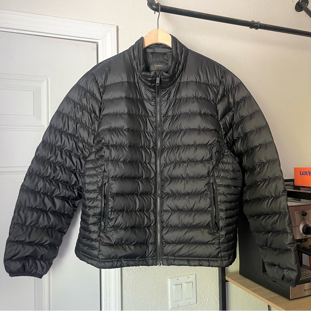 QUINCE black lightweight‎ quilted puffer bomber full zip long sleeve jacket
